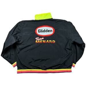 90s Glidden Team Menards Neon Zip Up Windbreaker Racing Jacket Embroidered 2XL